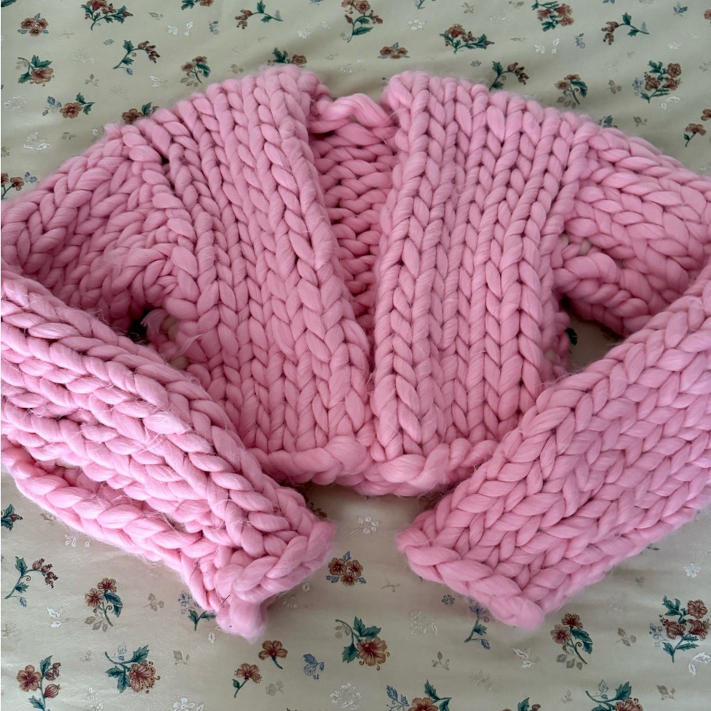 Hand knit pink chunky sweater/cardigan